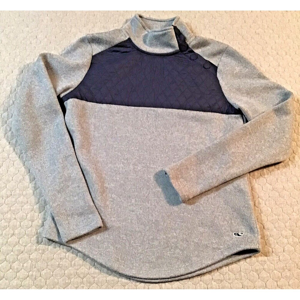 Vineyard Vines Quarter Snap Fleece Women's XS Gray Navy Pullover Sweater